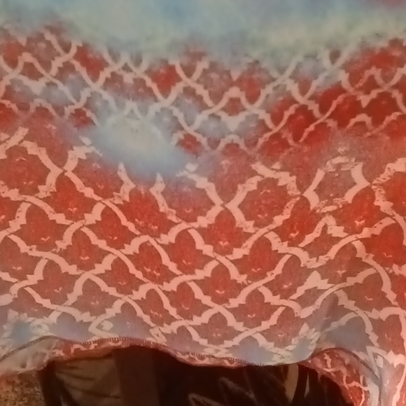 NWOT Camille & Co orange sheer multi-colored patterned designed blouse Sz S/M - Picture 11 of 12